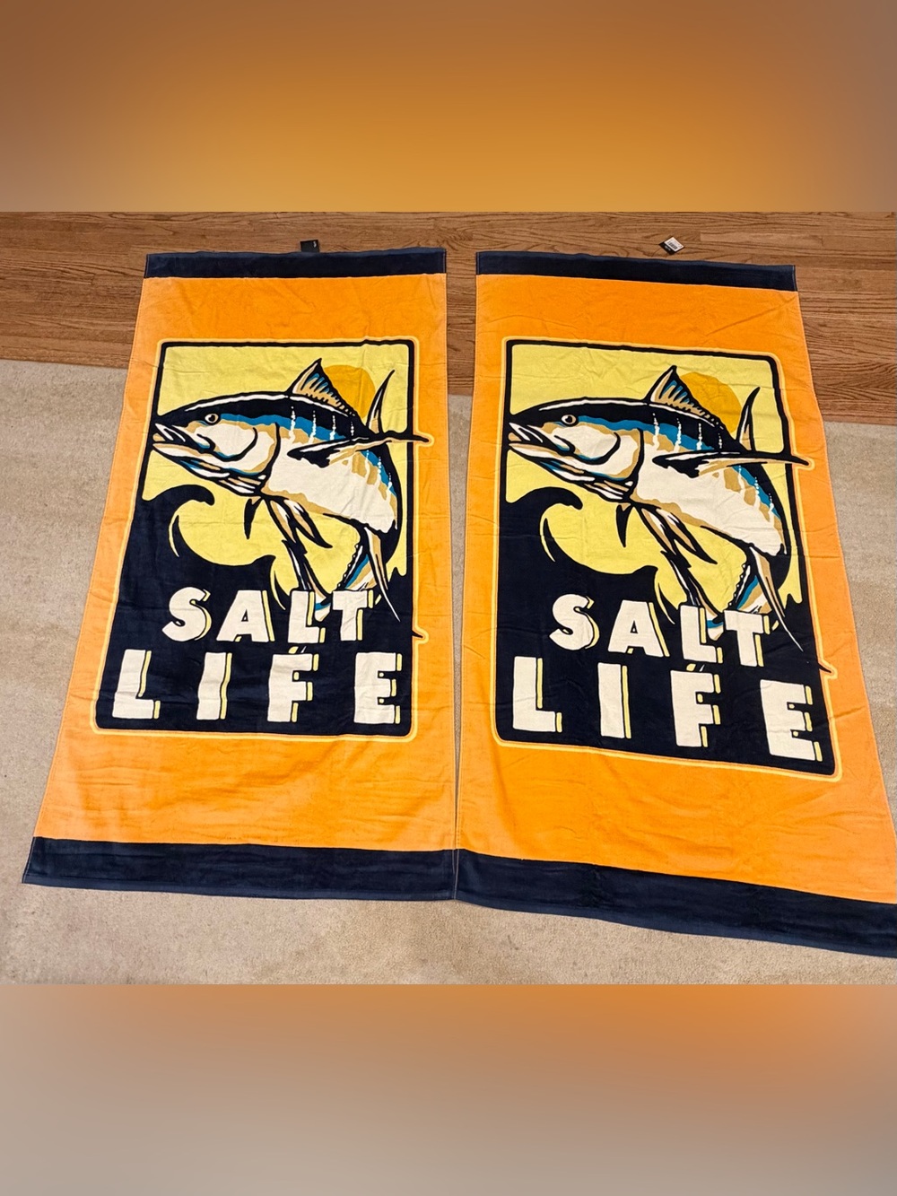 Salt Life Orange Navy Fish Graphic Beach Towels
32 x 64-HUGE!